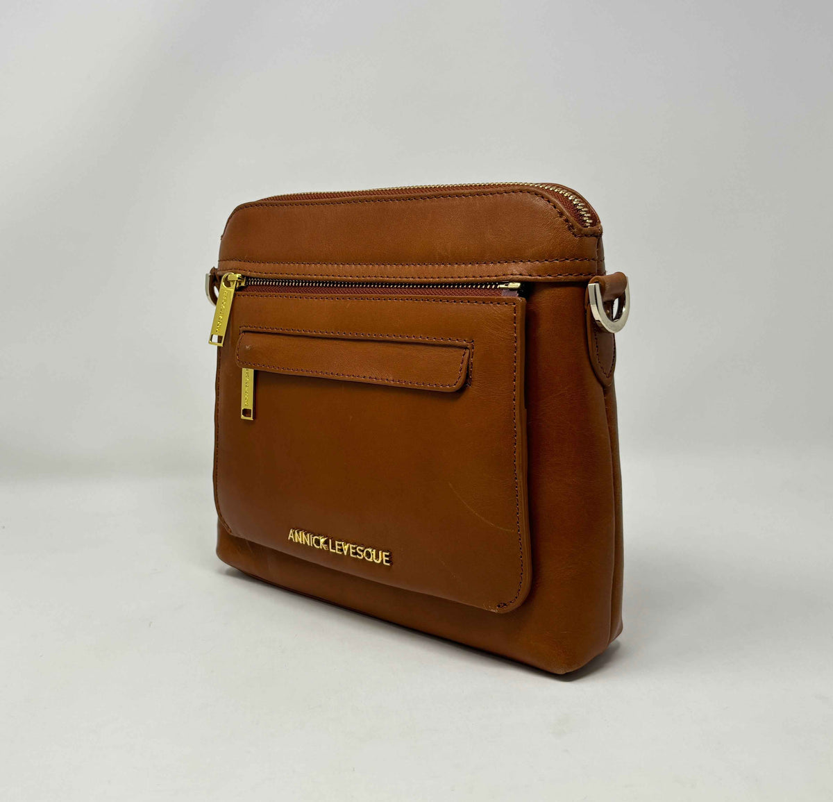 Petit Sac à Bandoulière en Cuir Cognac, Brigitte