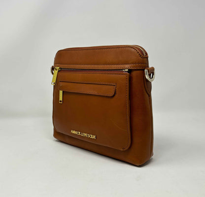 Petit Sac à Bandoulière en Cuir Cognac, Brigitte