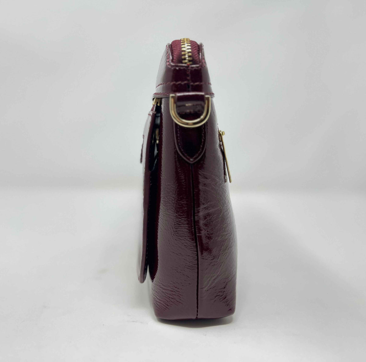 Petit Sac à Bandoulière en Cuir Rouge bordeaux vernis , Brigitte