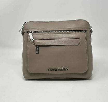 Petit Sac à Bandoulière en Cuir Taupe, Brigitte