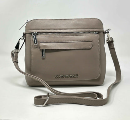 Petit Sac à Bandoulière en Cuir Taupe, Brigitte