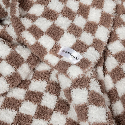 Chocolate Milk & White Check Print Toddler Blanket