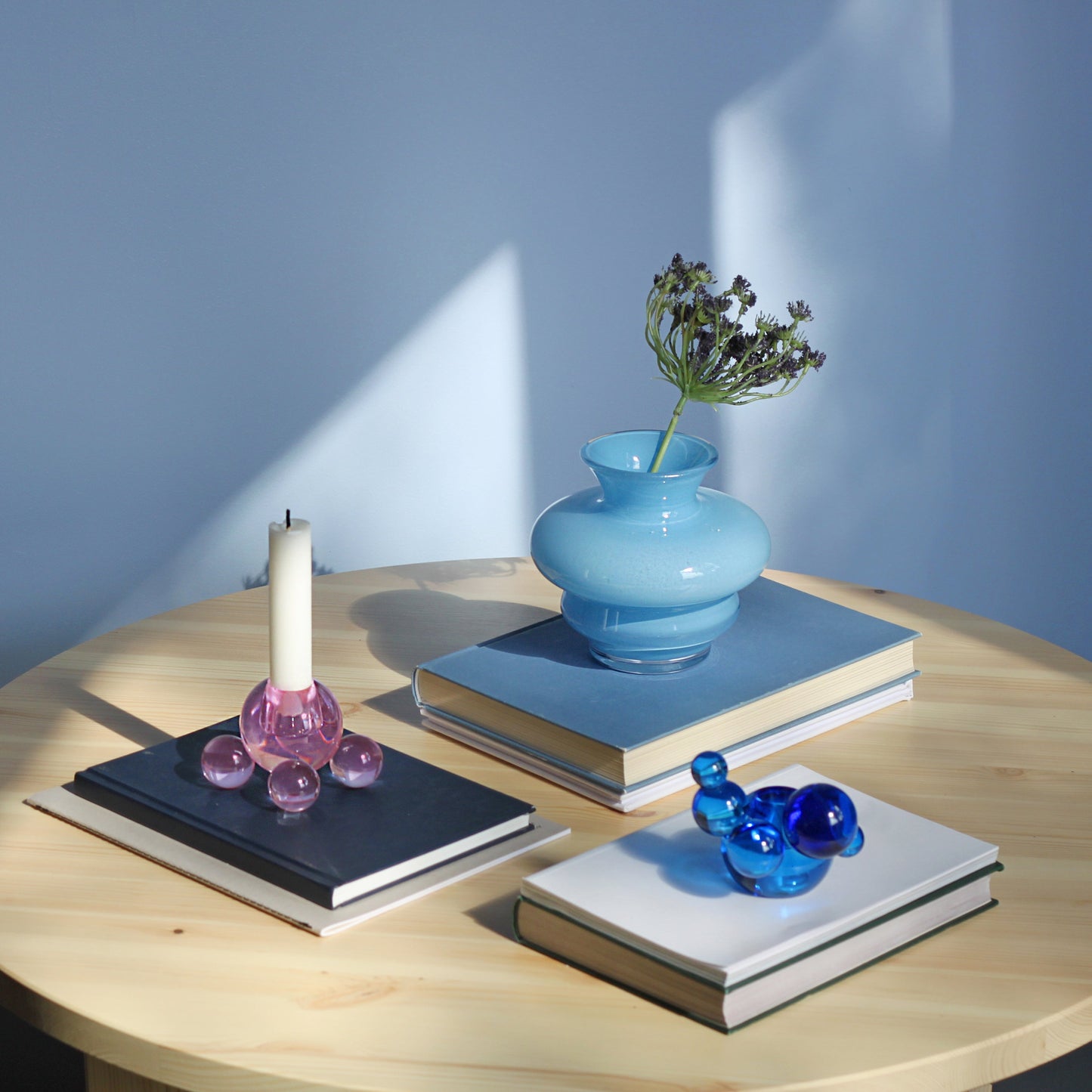 Curve Mini Glass Vase - Hand-Blown Light Blue Design