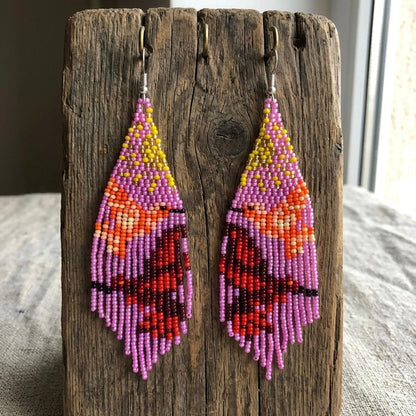 Pink Sky Dancer Beaded Earrings