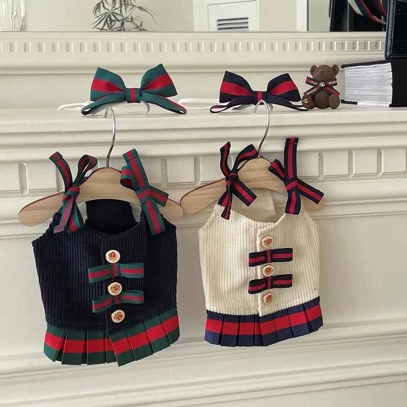 Upper East Pup Dog Dress Set | Elegant Dress with Matching Bow