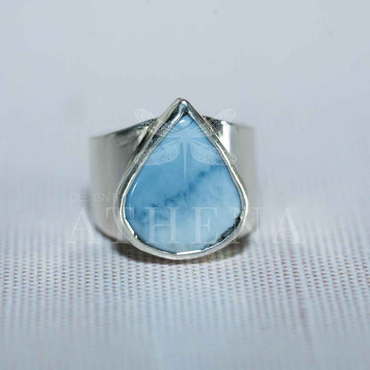 Sky - Blue Opal Ring | Sterling Silver, Bold Statement Piece | Size 6.5