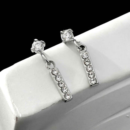 CAMDEN Silver (White Gold): Zirconia Embedded Bar & Mini Solitaire Combo Studs