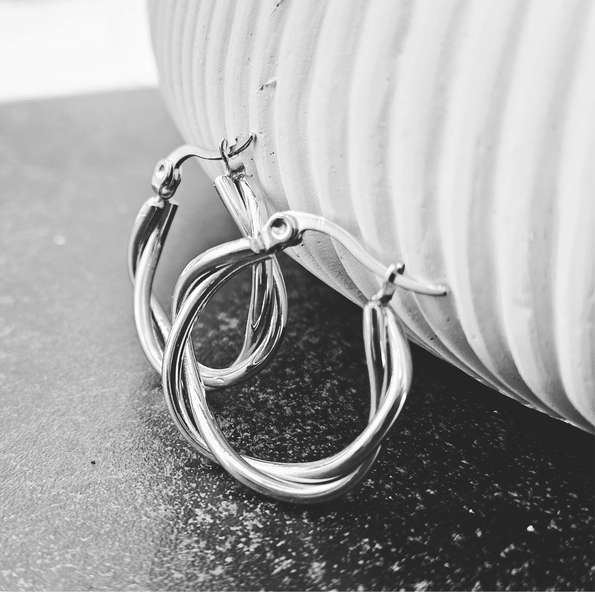 CARLOTA Silver (White Gold): Twisted Metal Strands Hoop Earrings