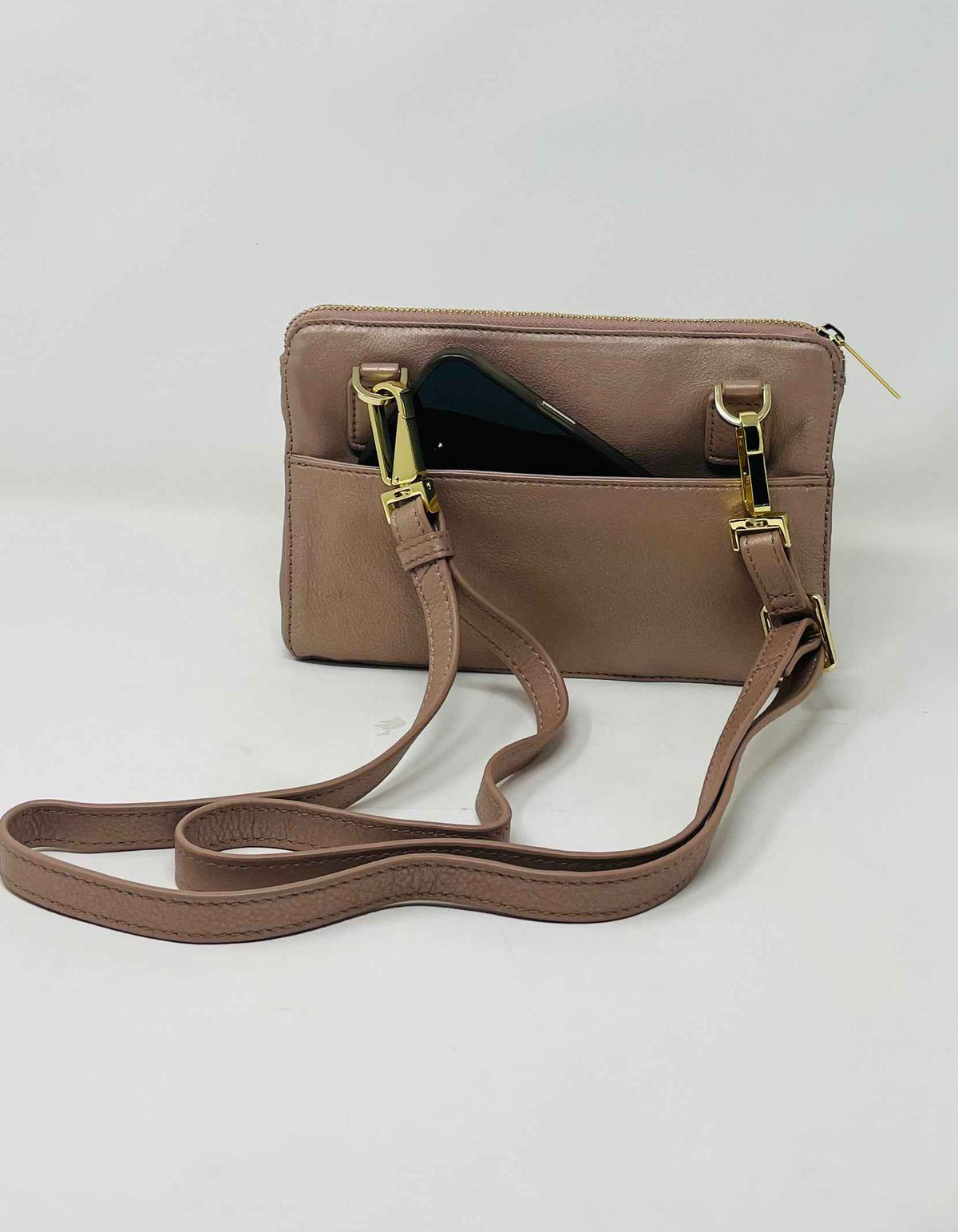 Petit Sac à Main-Portefeuille en Cuir Véritable Rose Platine, Carmen