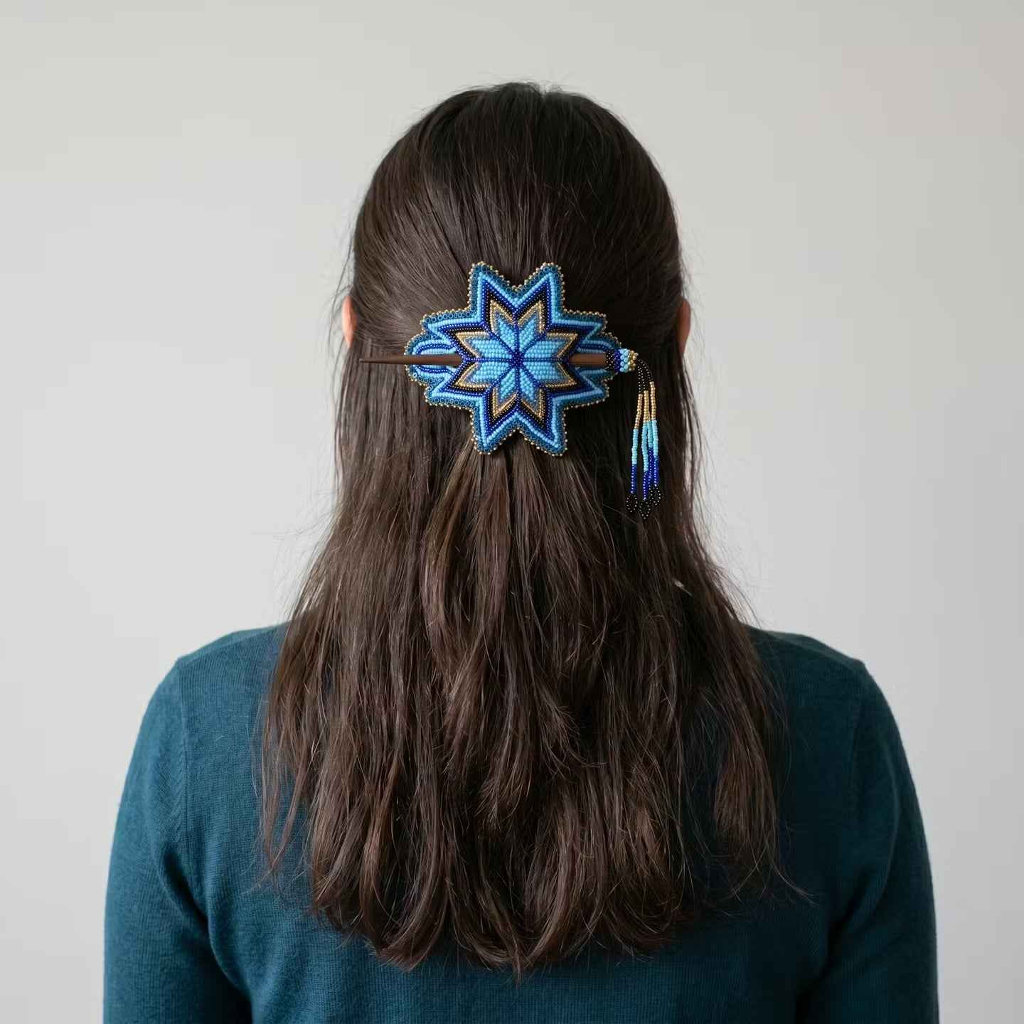 Blue Handmade Beaded Star Barrette