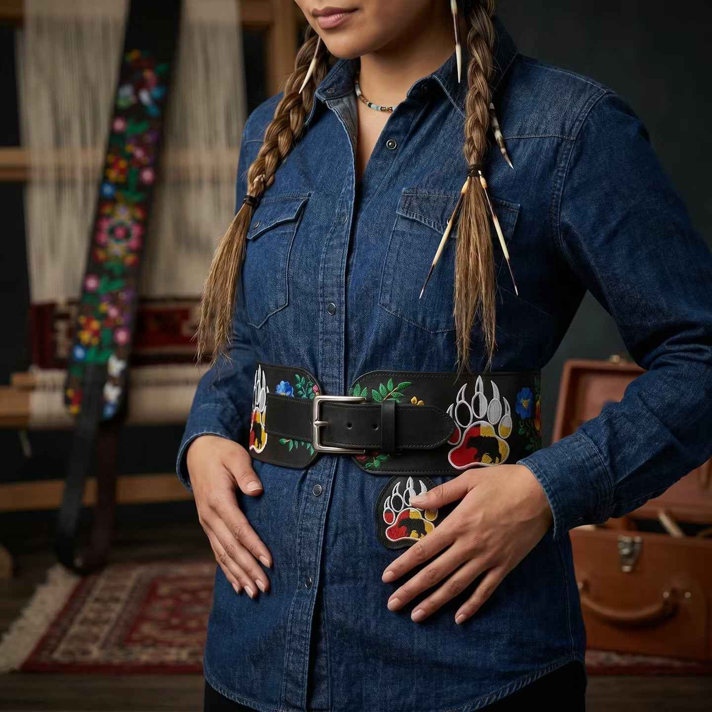 Heritage Leather Regalia  Belt (Bear Paw)
