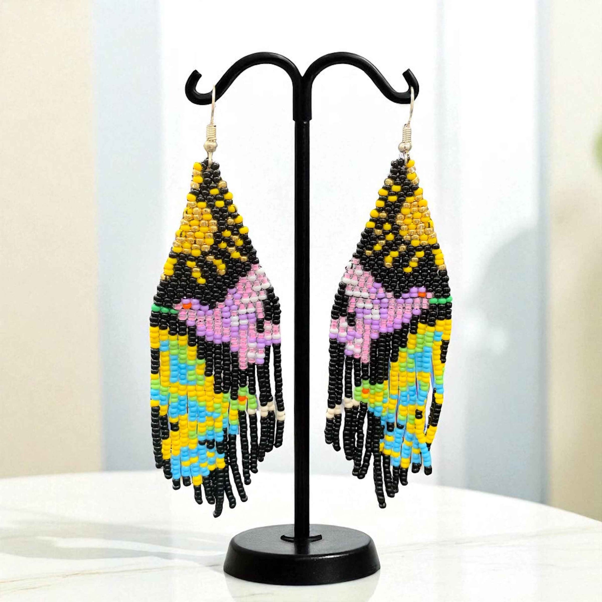 Black Sky Dancer Beaded Earrings
