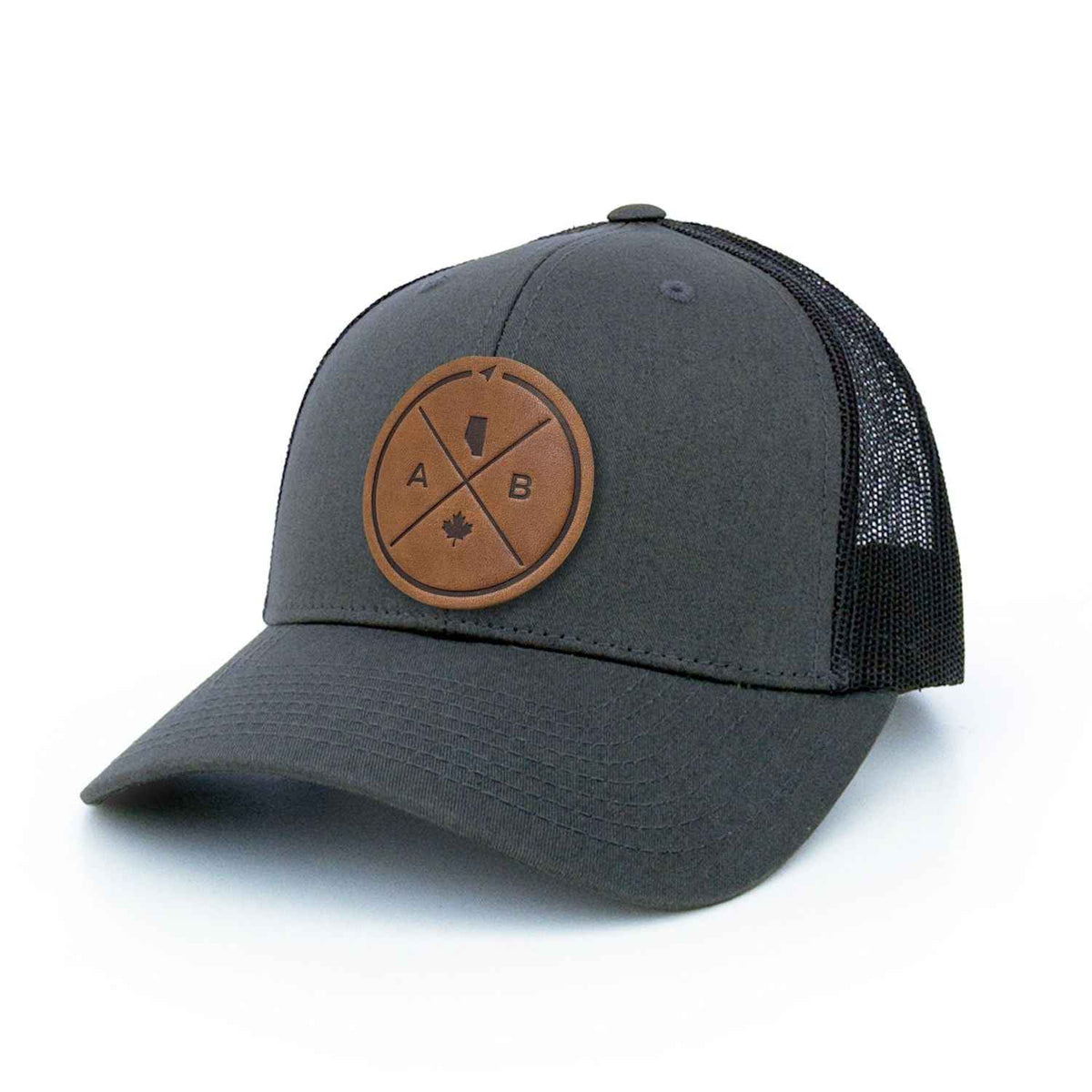 Alberta Compass Leather Patch Trucker Hat