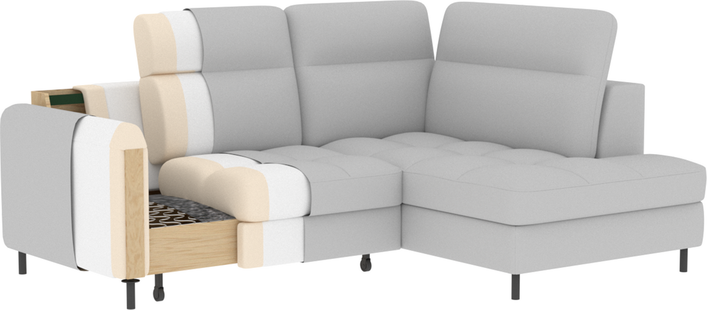 Barea 3 Seater Storage Sleeper Chaise Sofa - Fudge Brown