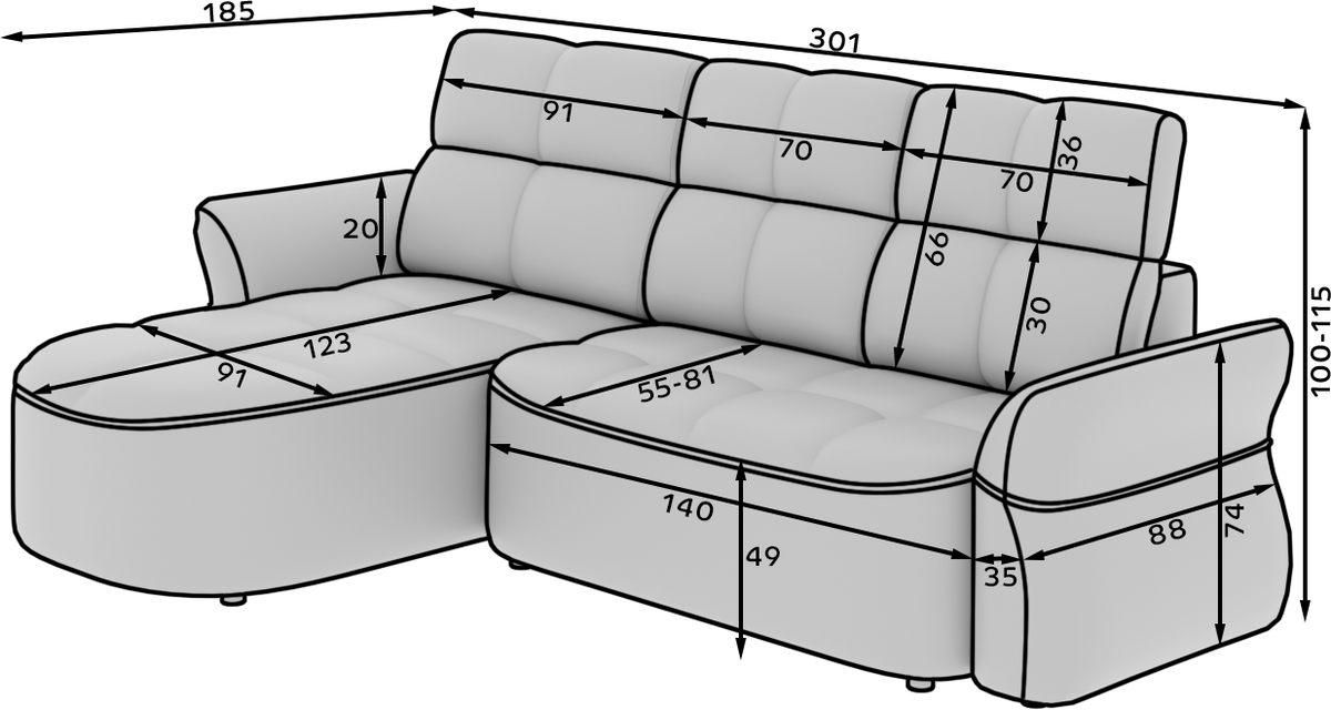 Beneth Storage Sleeper Chaise Sofa - Grey
