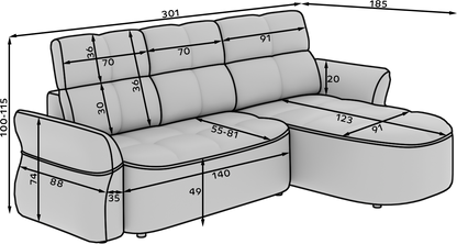 Beneth Storage Sleeper Chaise Sofa - Beige/Taupe