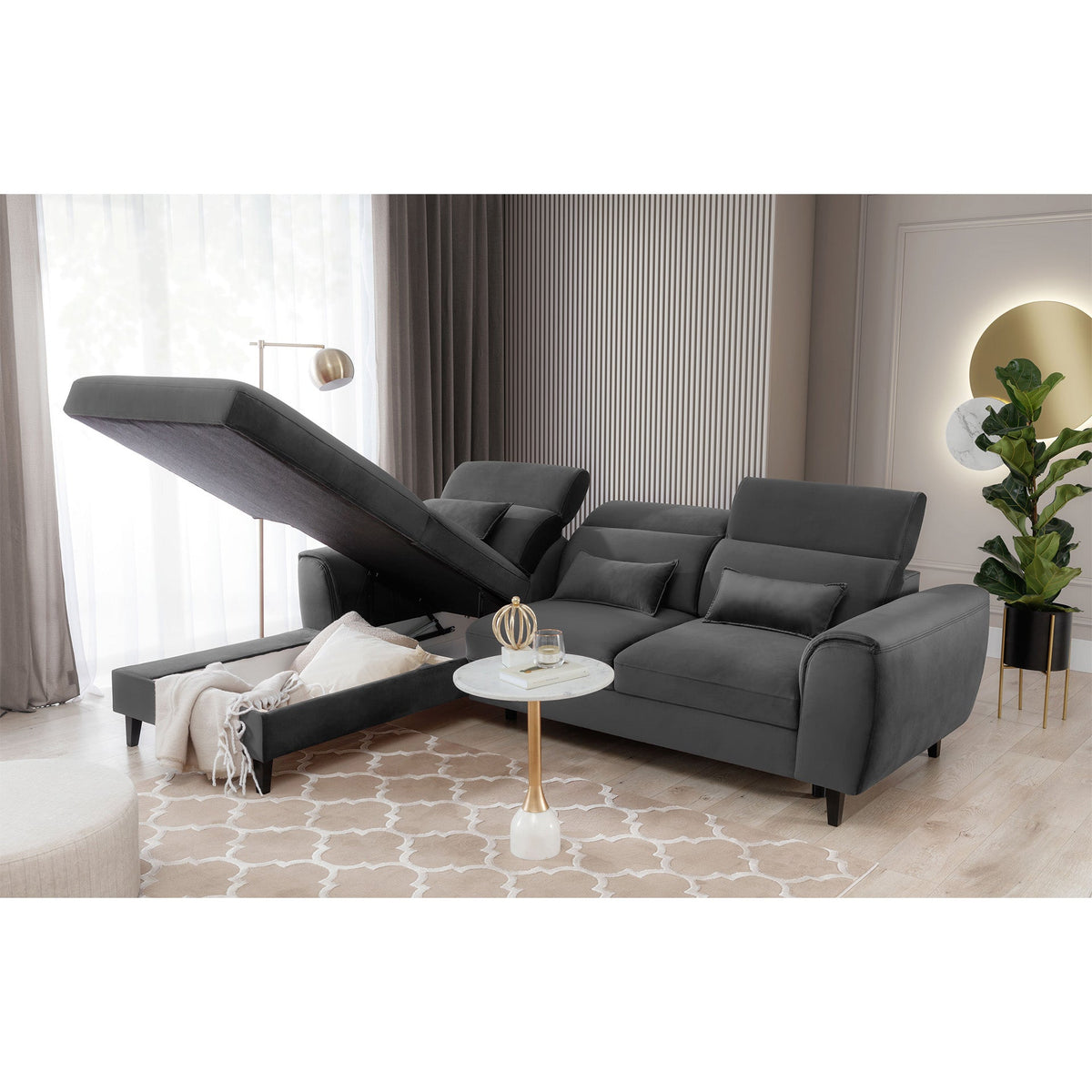 Foble Sectional Storage Sleeper Chaise Sofa - Dark Grey