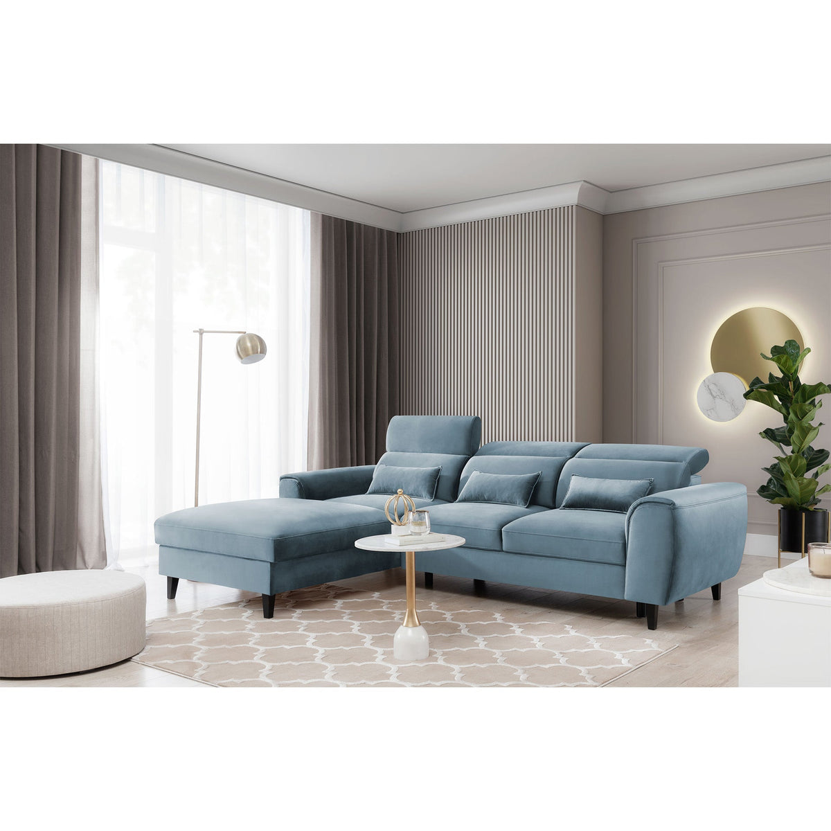 Foble Sectional Storage Sleeper Chaise Sofa - Aqua Blue