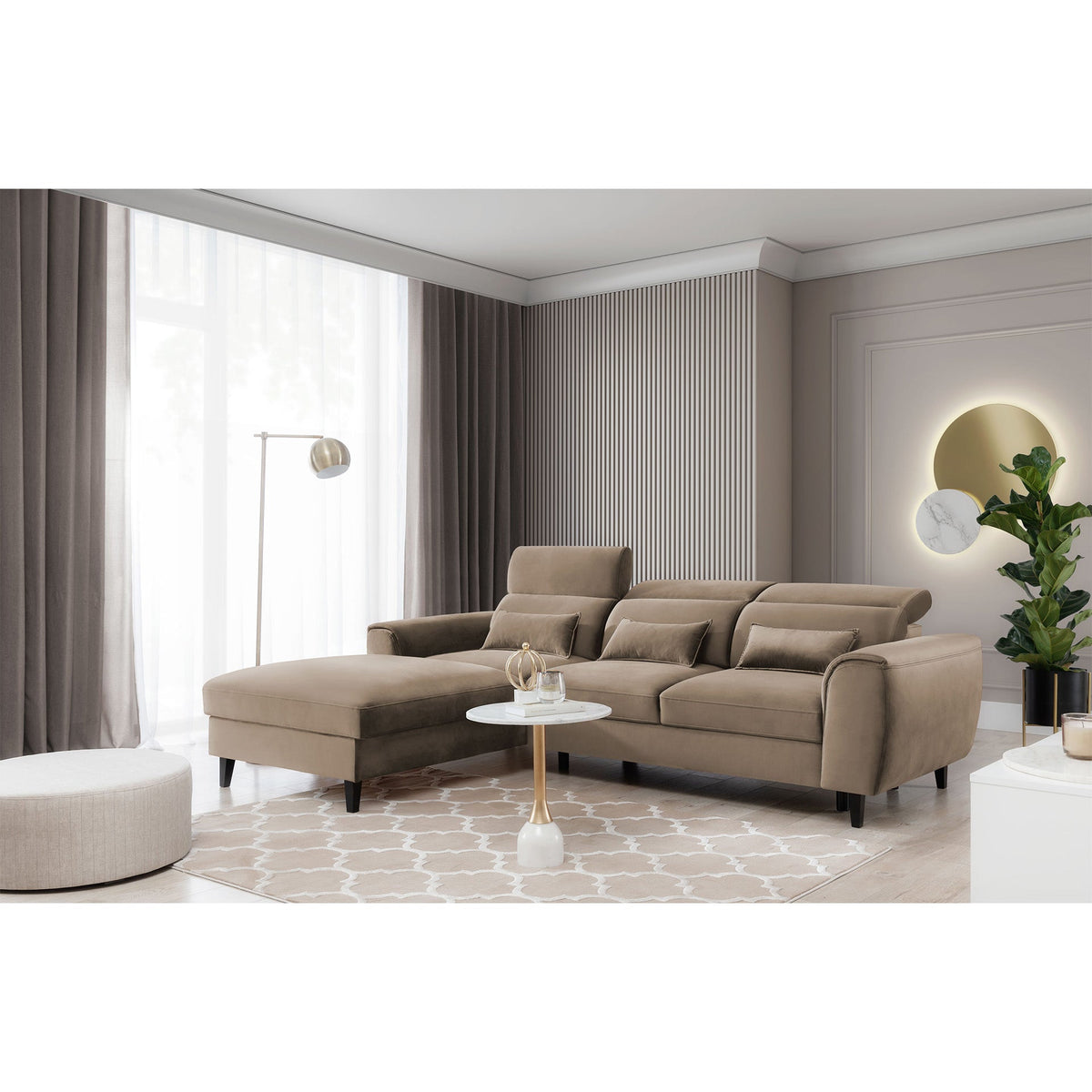 Foble Sectional Storage Sleeper Chaise Sofa - Beige