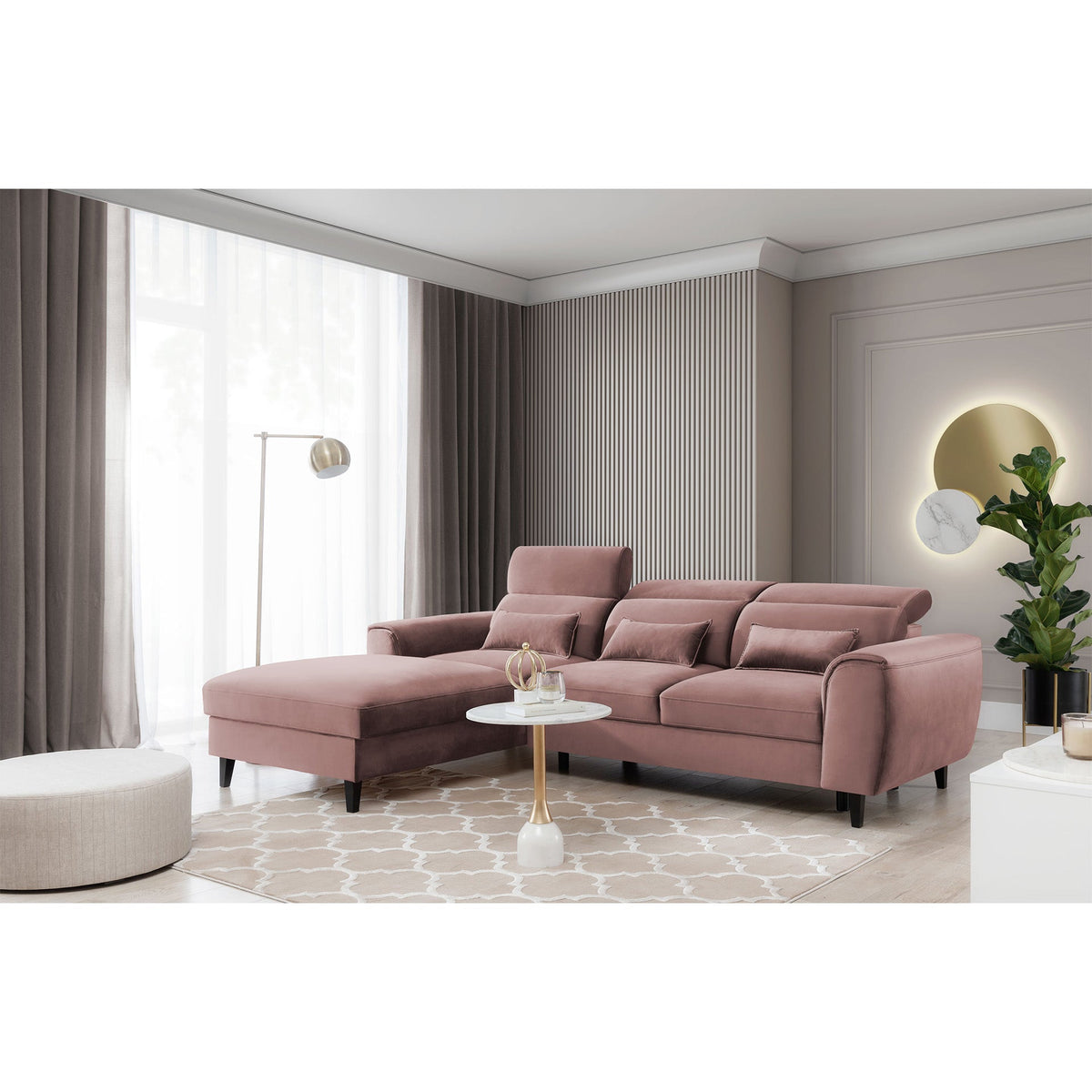 Foble Sectional Storage Sleeper Chaise Sofa - Blush