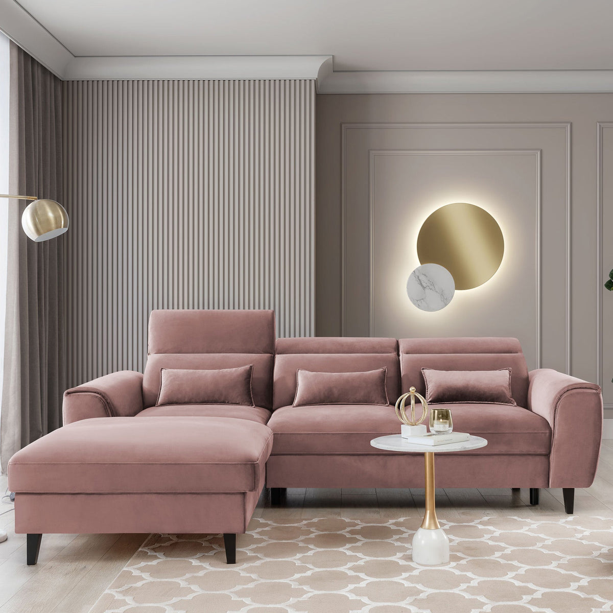 Foble Sectional Storage Sleeper Chaise Sofa - Blush
