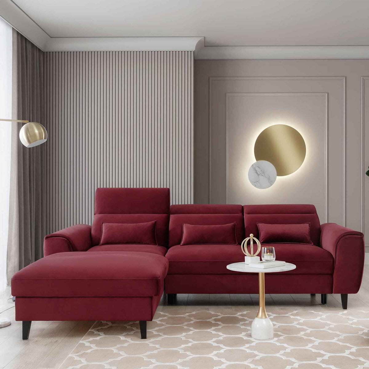 Foble Sectional Storage Sleeper Chaise Sofa - Burgundy