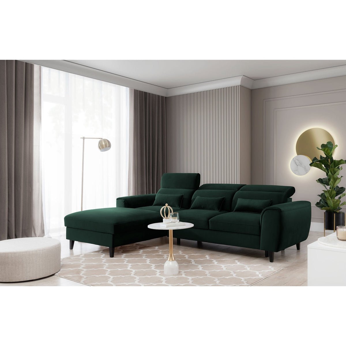 Foble Sectional Storage Sleeper Chaise Sofa - Emerald Green