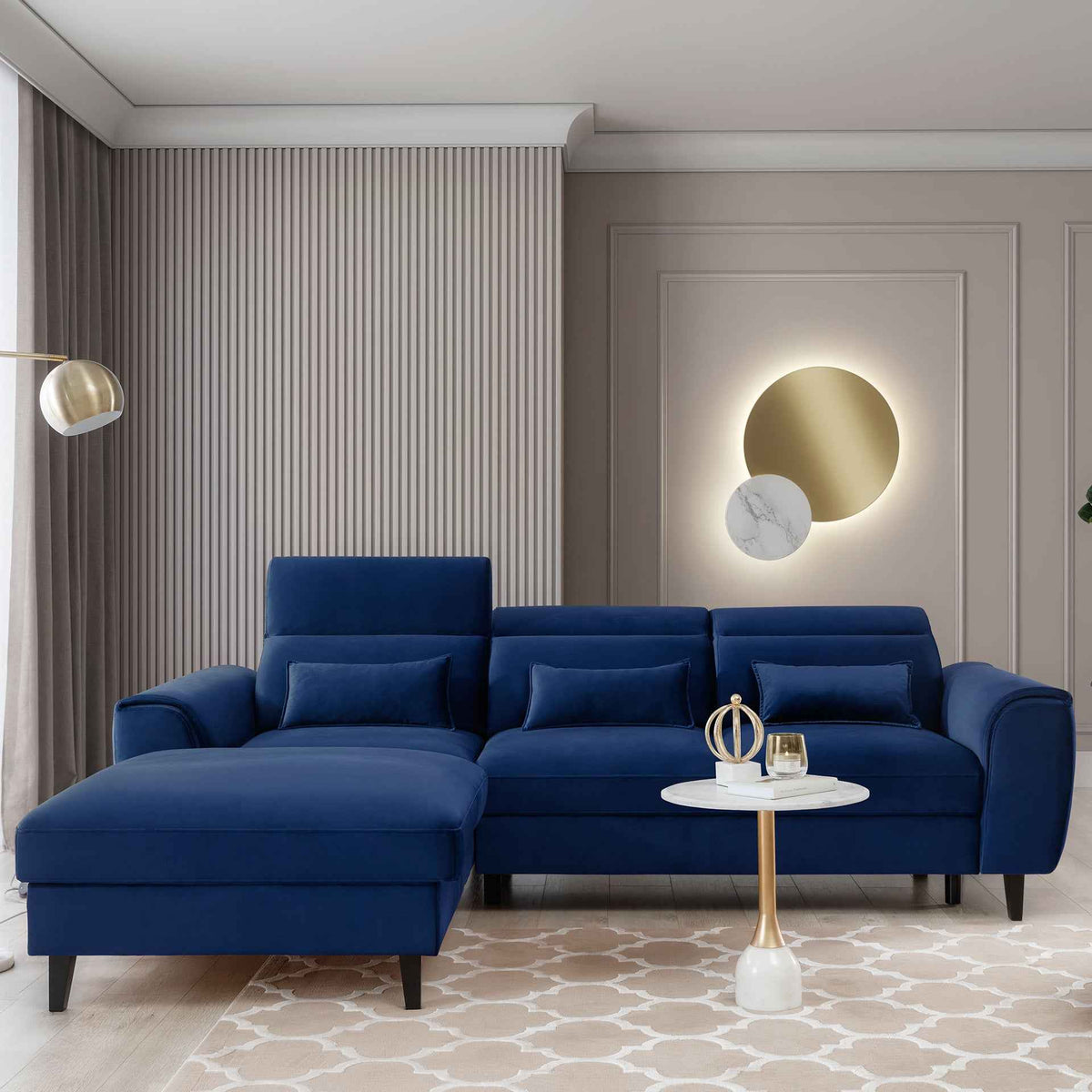 Foble Sectional Storage Sleeper Chaise Sofa - Royal Blue