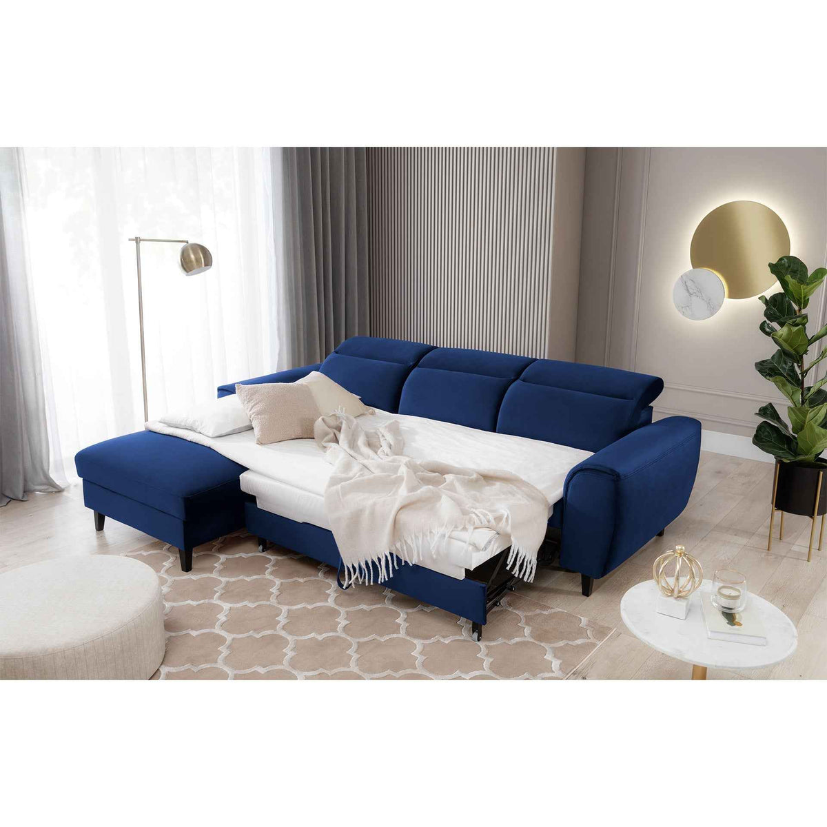 Foble Sectional Storage Sleeper Chaise Sofa - Royal Blue