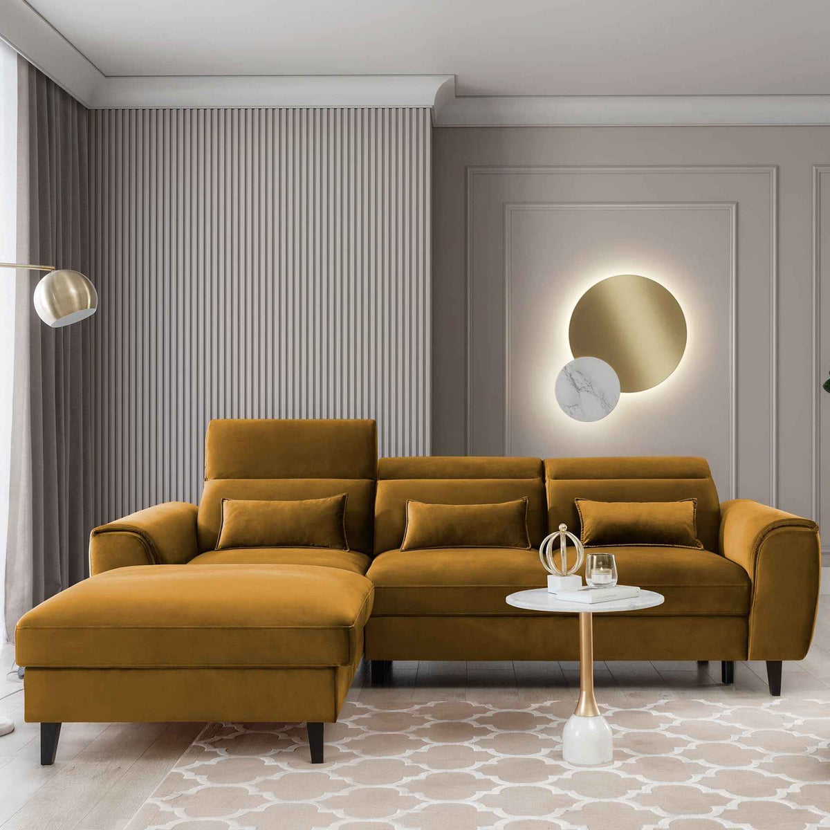 Foble Sectional Storage Sleeper Chaise Sofa - Mustard