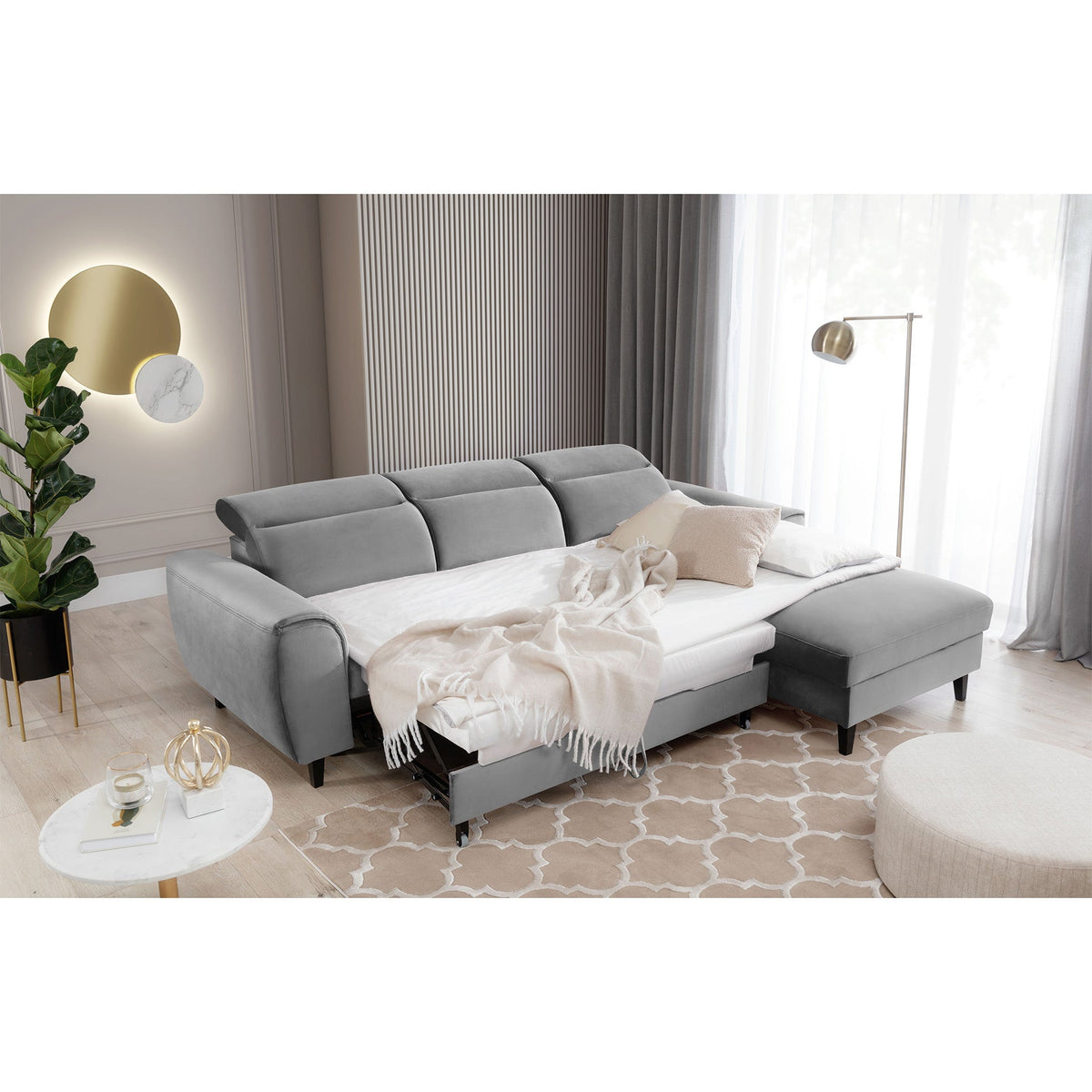 Foble Sectional Storage Sleeper Chaise Sofa - Light Grey