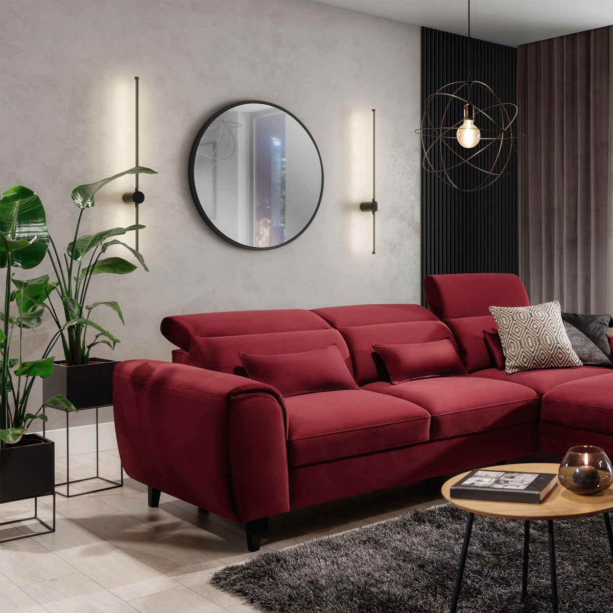 Foble Sectional Storage Sleeper Chaise Sofa - Burgundy