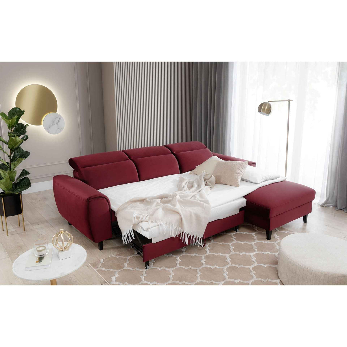 Foble Sectional Storage Sleeper Chaise Sofa - Burgundy