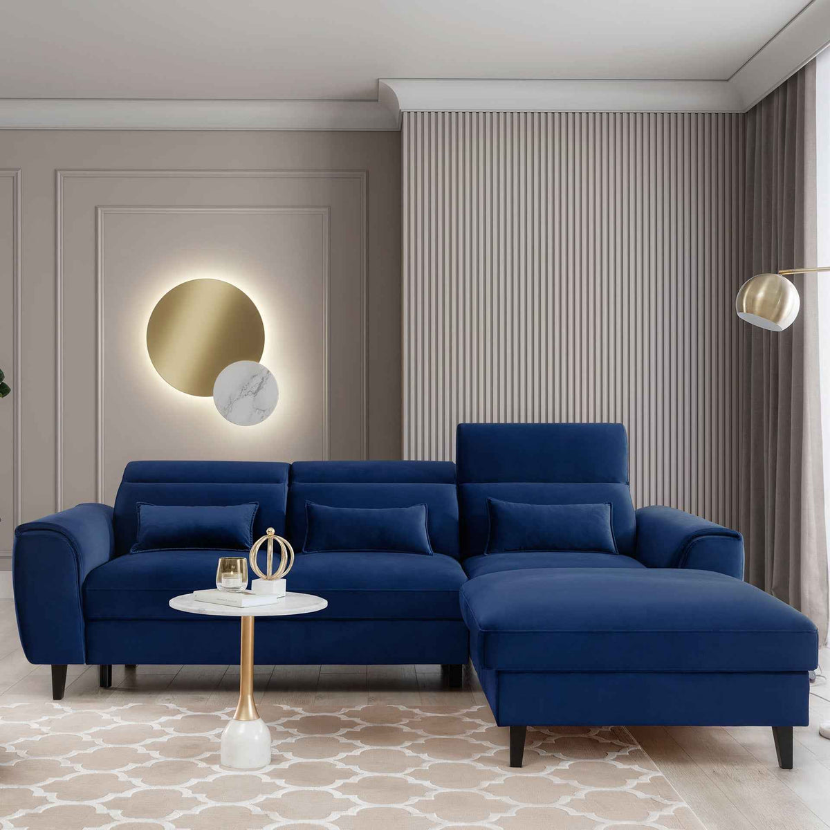 Foble Sectional Storage Sleeper Chaise Sofa - Royal Blue