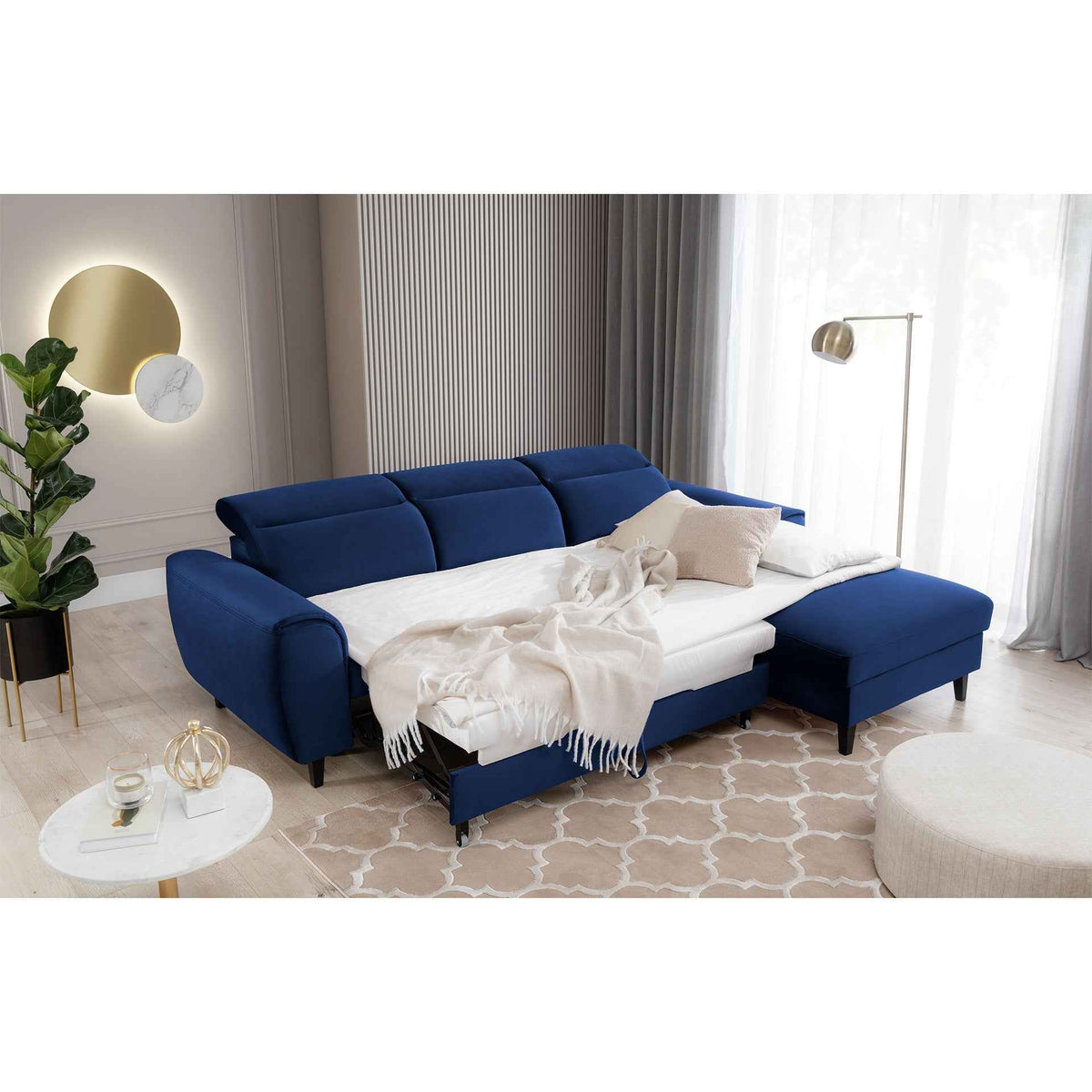 Foble Sectional Storage Sleeper Chaise Sofa - Royal Blue