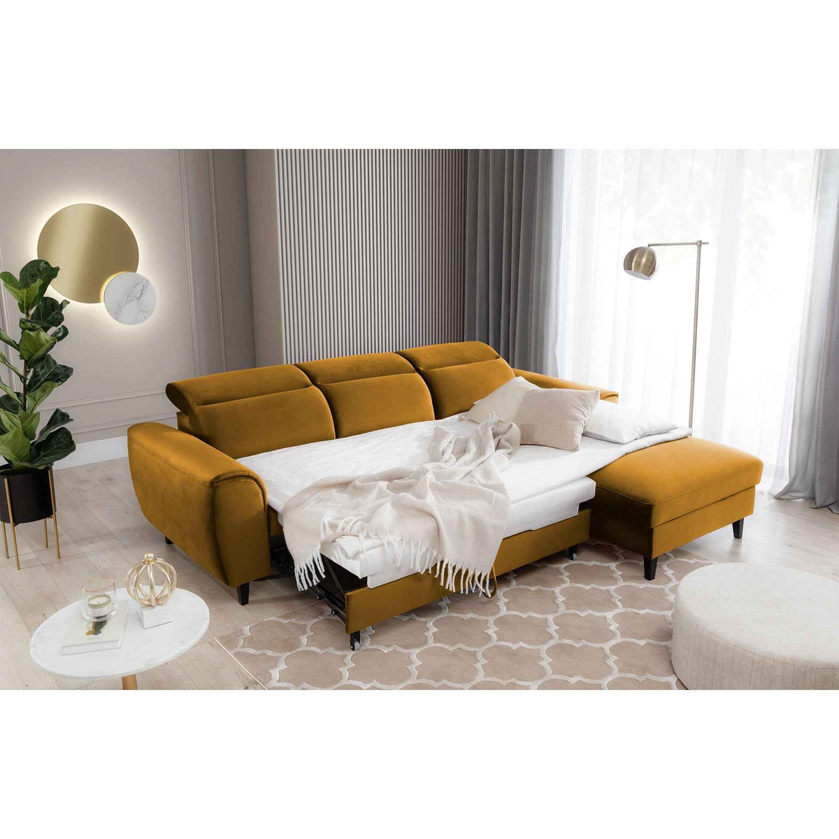 Foble Sectional Storage Sleeper Chaise Sofa - Mustard