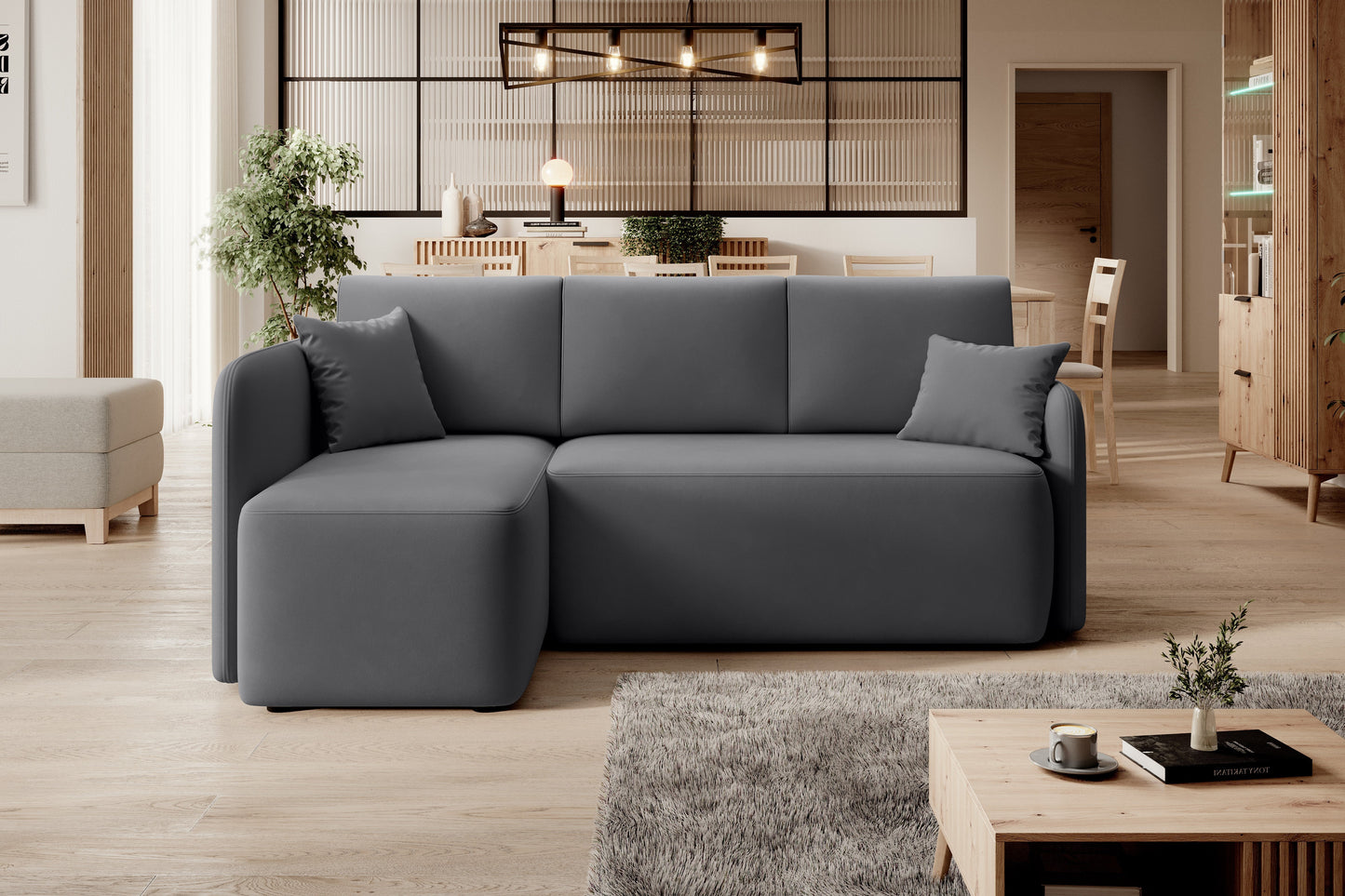 Hadson 3 Seater Storage Sleeper Chaise Sofa - Grey