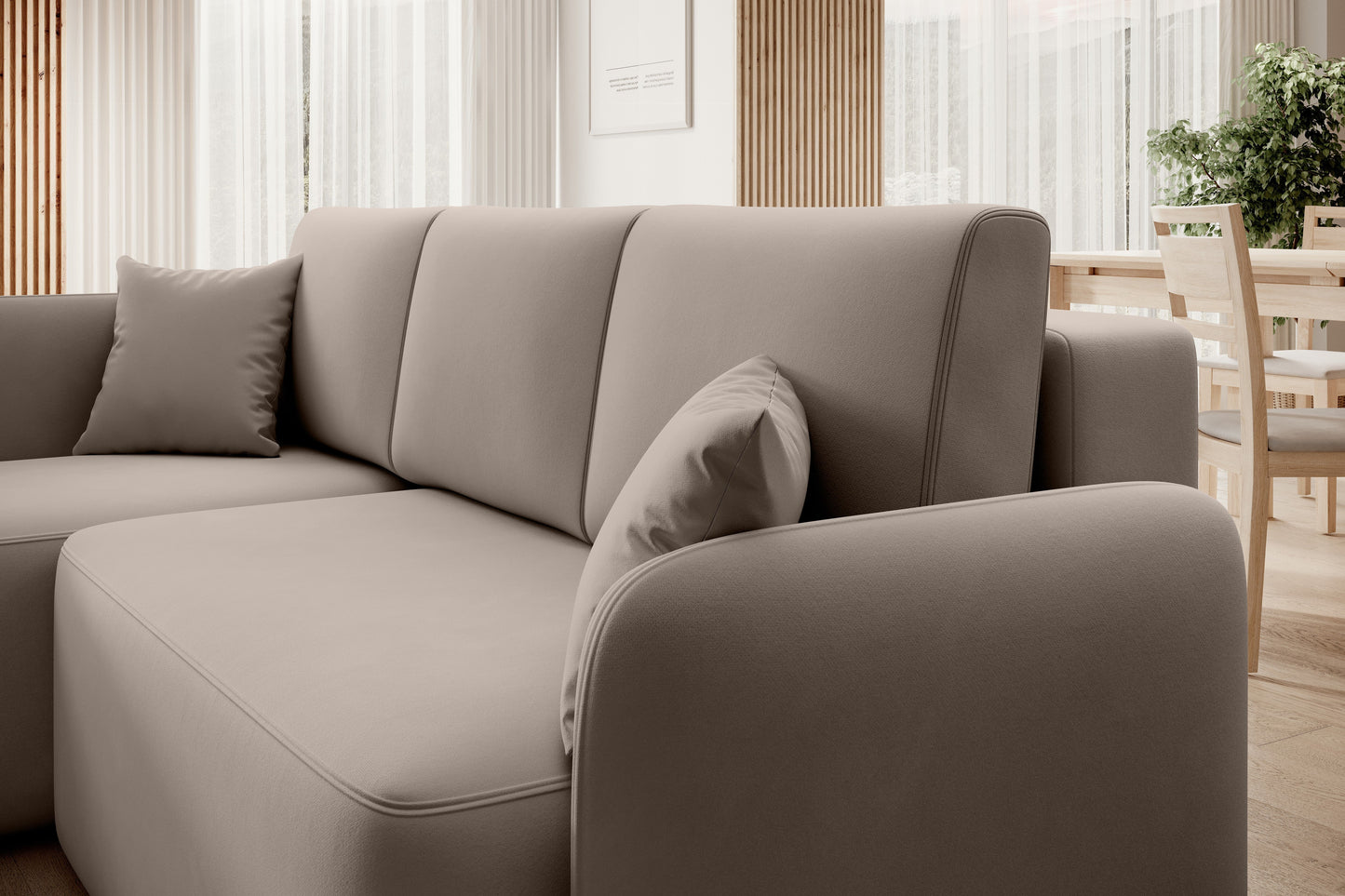 Hadson 3 Seater Storage Sleeper Chaise Sofa - Beige