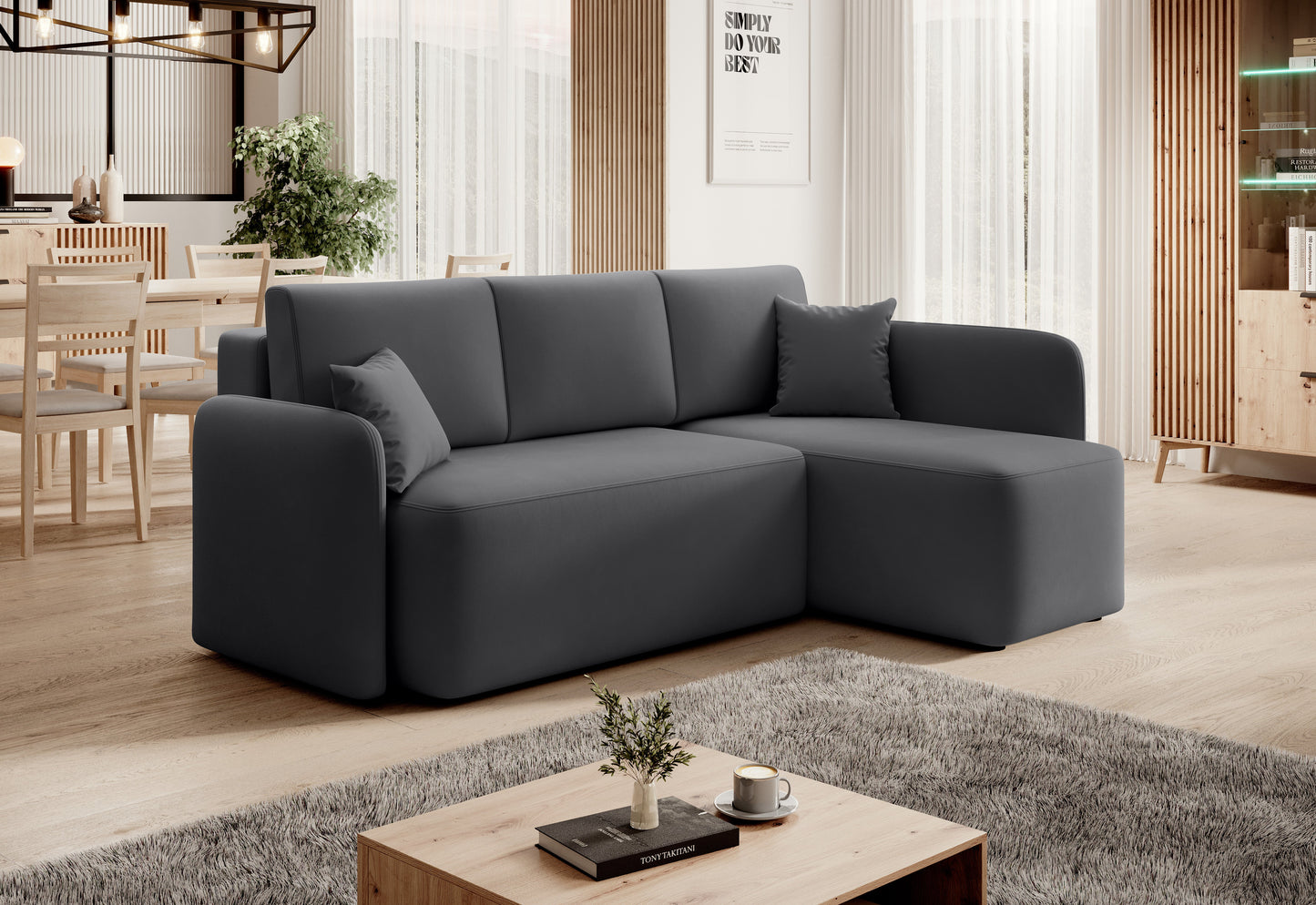 Hadson 3 Seater Storage Sleeper Chaise Sofa - Grey