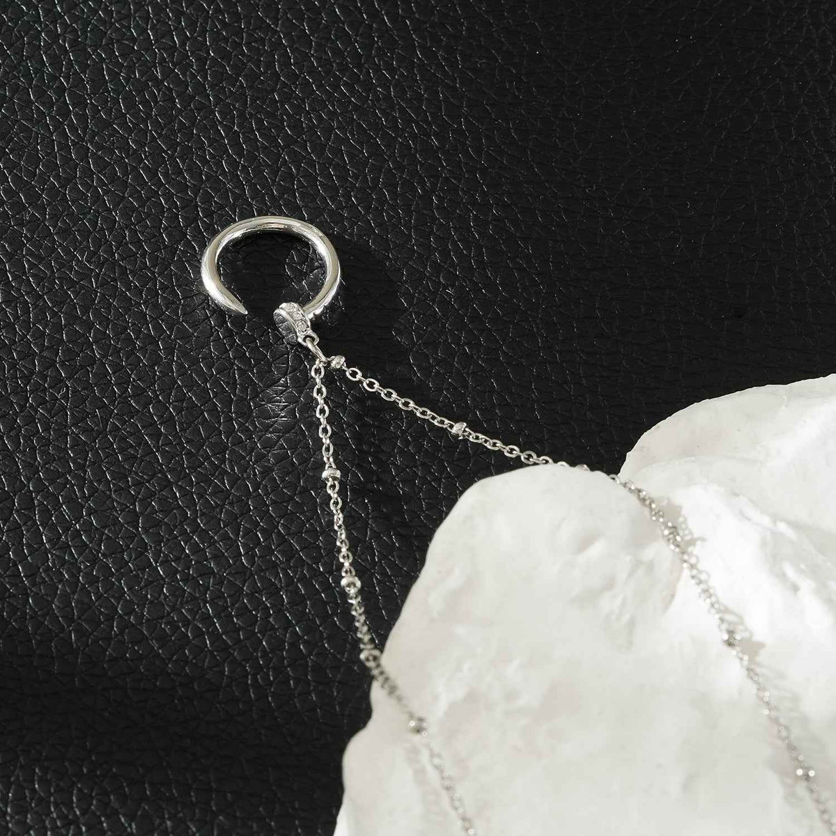 CSENGE Silver (White Gold) Necklace:  Zirconia Embedded Circular Nail Pendant on a Satellite Beaded Chain