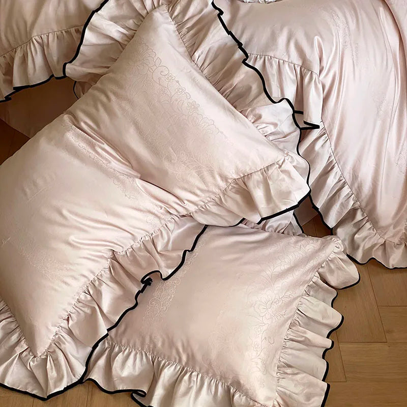 Château Ruffle Elegant 1000 TC Egyptian Cotton Duvet Set - Ivory/Blush