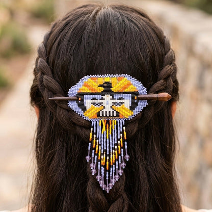Eagle Fringed Beaded Barrette & Wooden Stick