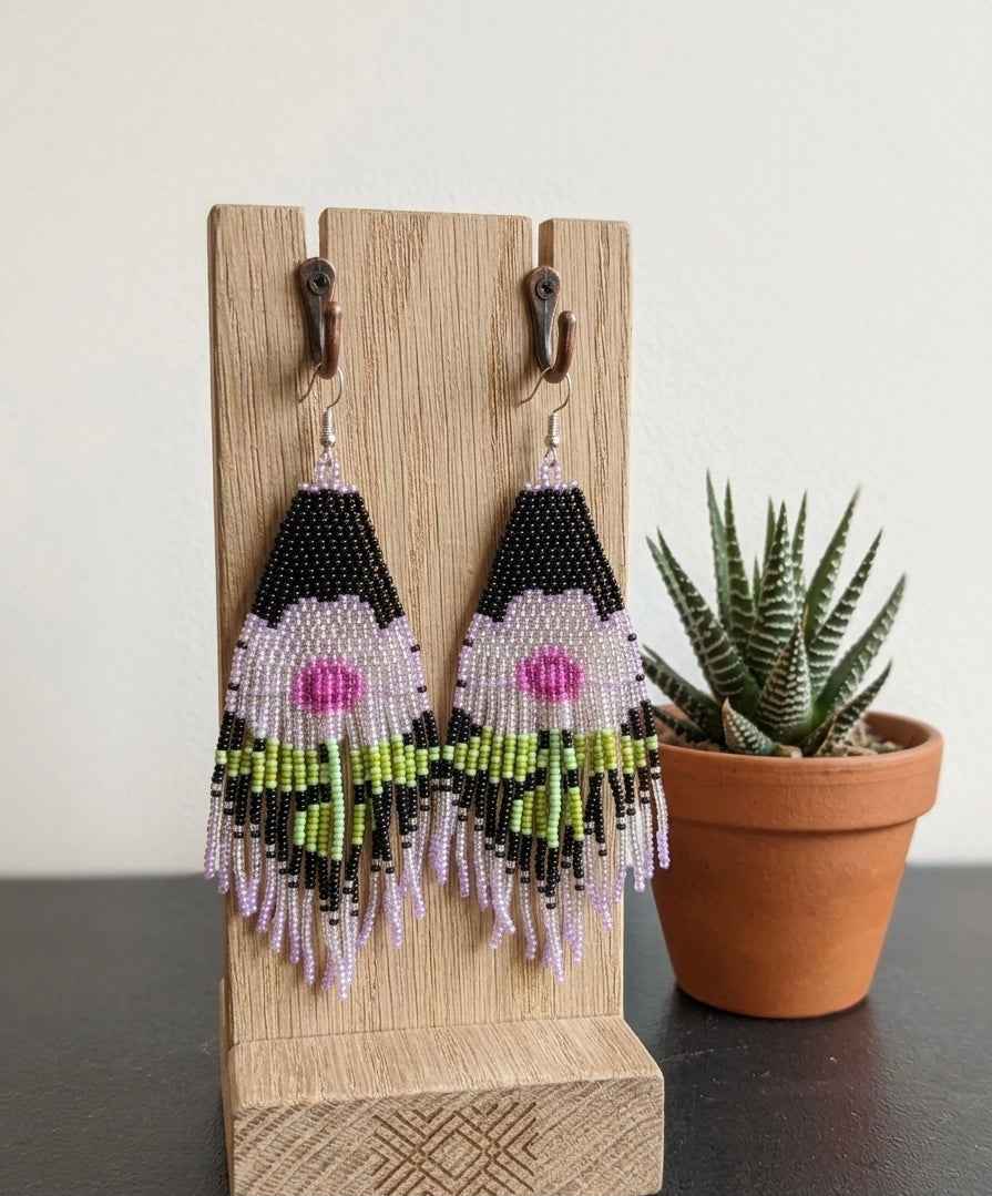 Flower Beaded Earrings ( Purple )