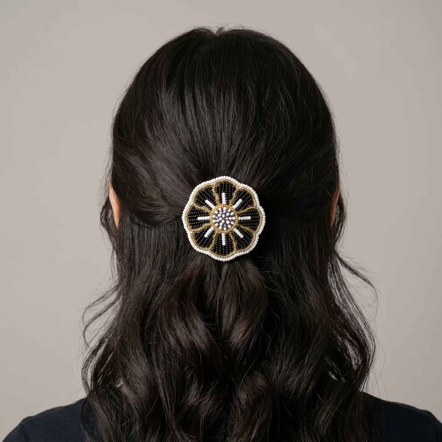 Golden Beaded Flower Barrette