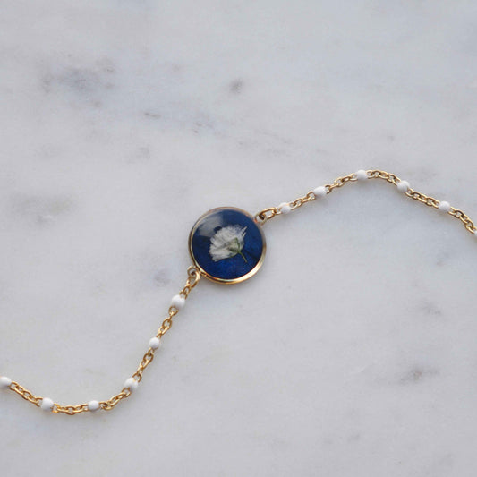 Bracelet Céleste - gypsophile - rond et chaine blanche