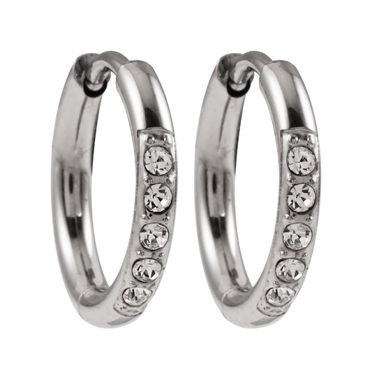 DARCI: Pavé Zirconia Gemstone Embedded Classic Mini Hoop in Silver