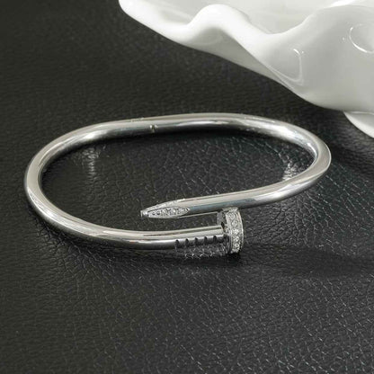 DAVIDKA Silver (White Gold): Zirconia Embedded Industrial-Chic Twisted Nail Bracelet