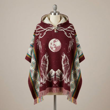 Howling wolf HandMade Wool Poncho