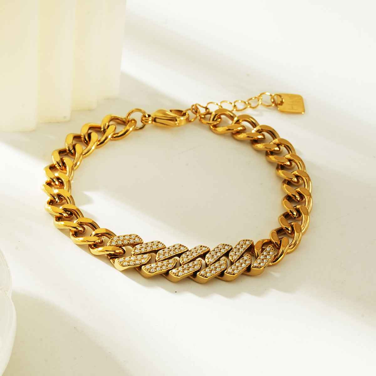 DOBBIO Gold: Pavé Cuban Link Bracelet – Luxe Statement Chain