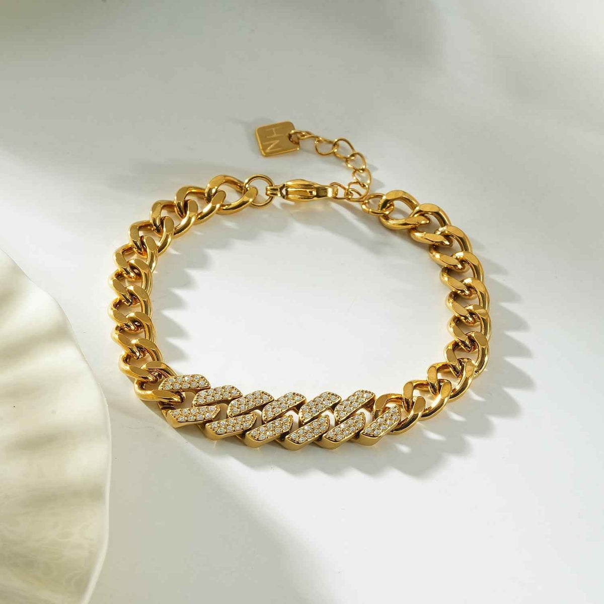 DOBBIO Gold: Pavé Cuban Link Bracelet – Luxe Statement Chain